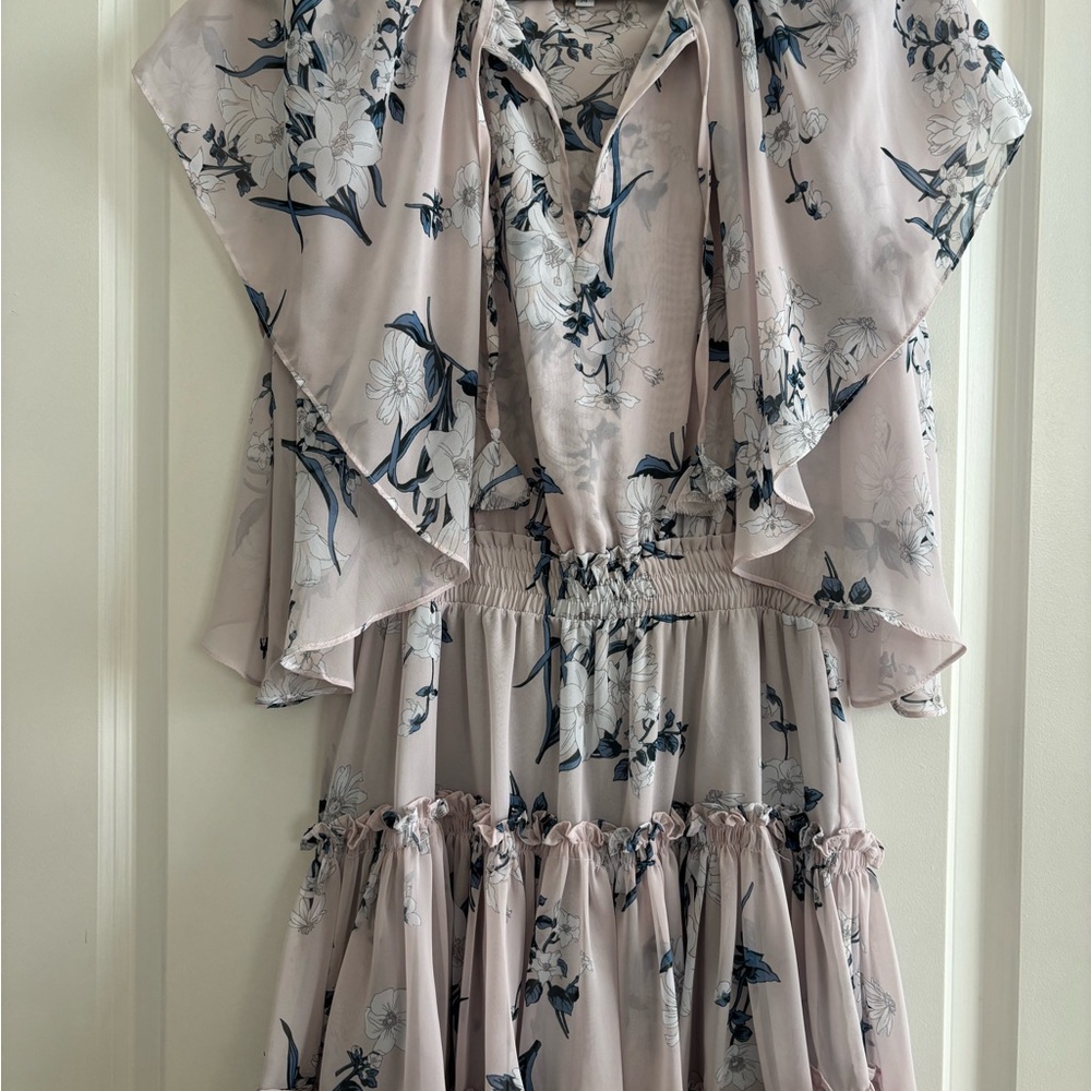Misa Los Angeles Floral Mini Dress in Light Pink and Navy